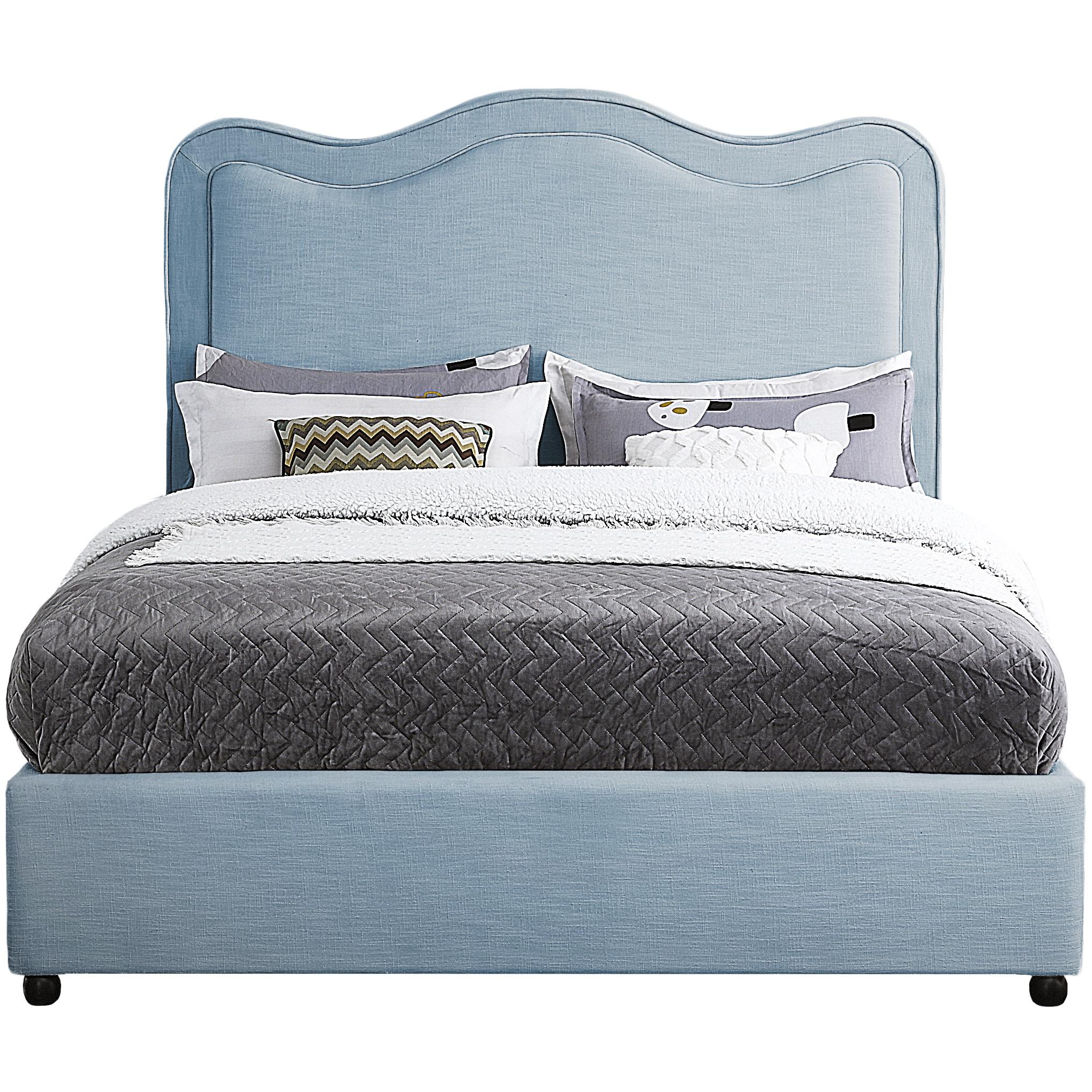 Meridian Felix Light Blue Linen Textured Fabric Full Bed