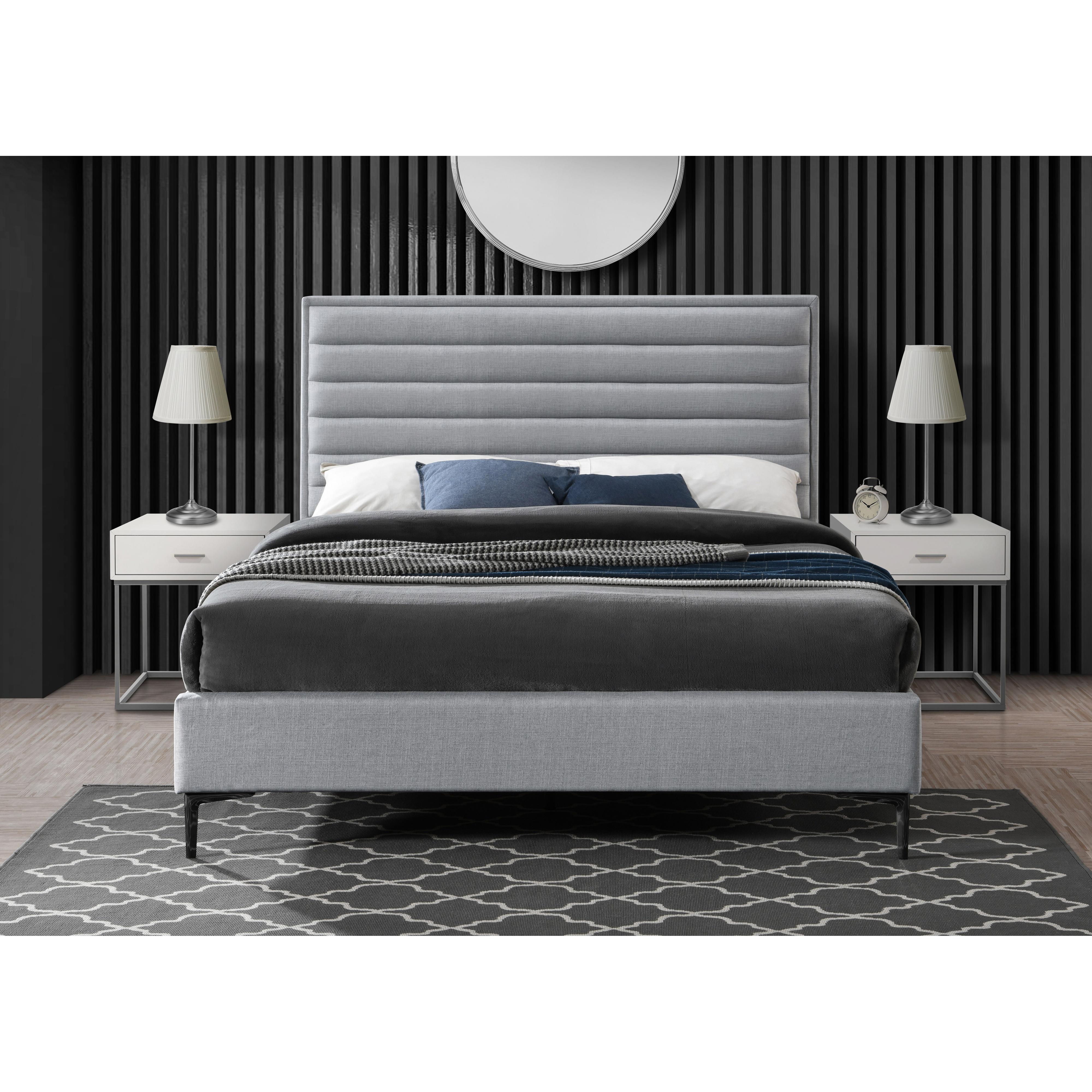Meridian Hunter Grey Linen Textured Queen Bed