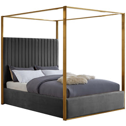 Meridian Jones Grey Velvet Queen Bed