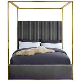Meridian Jones Grey Velvet Queen Bed