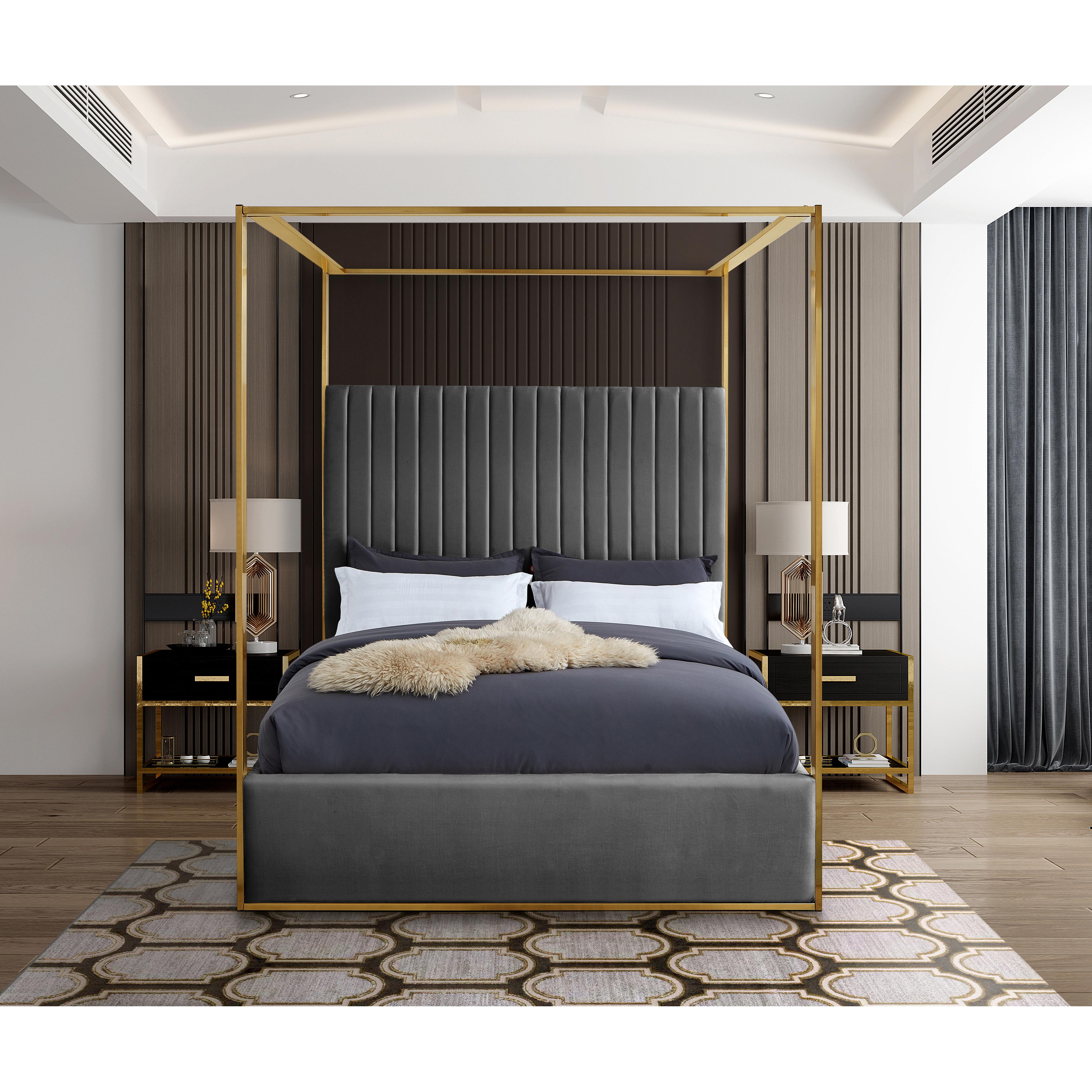 Meridian Jones Grey Velvet Queen Bed
