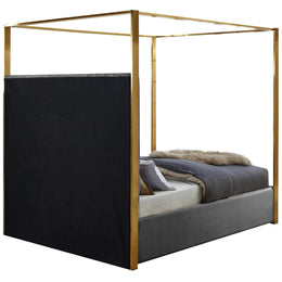 Meridian Jones Grey Velvet Queen Bed