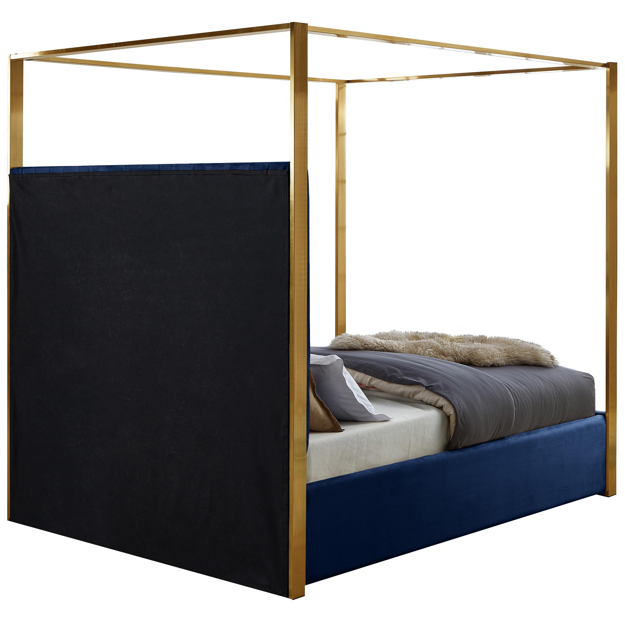 Meridian Jones Navy Velvet Queen Bed