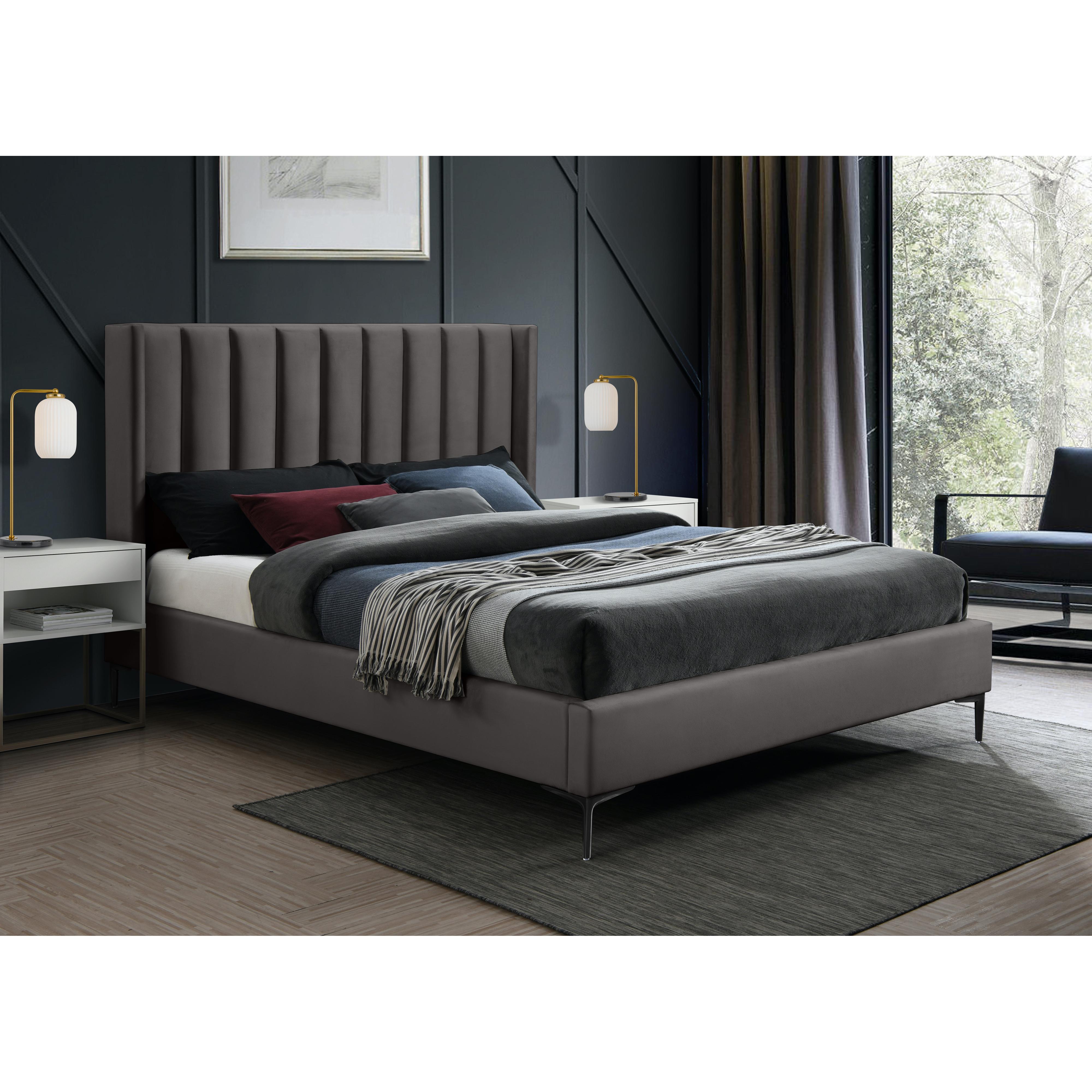 Meridian Nadia Grey Velvet King Bed