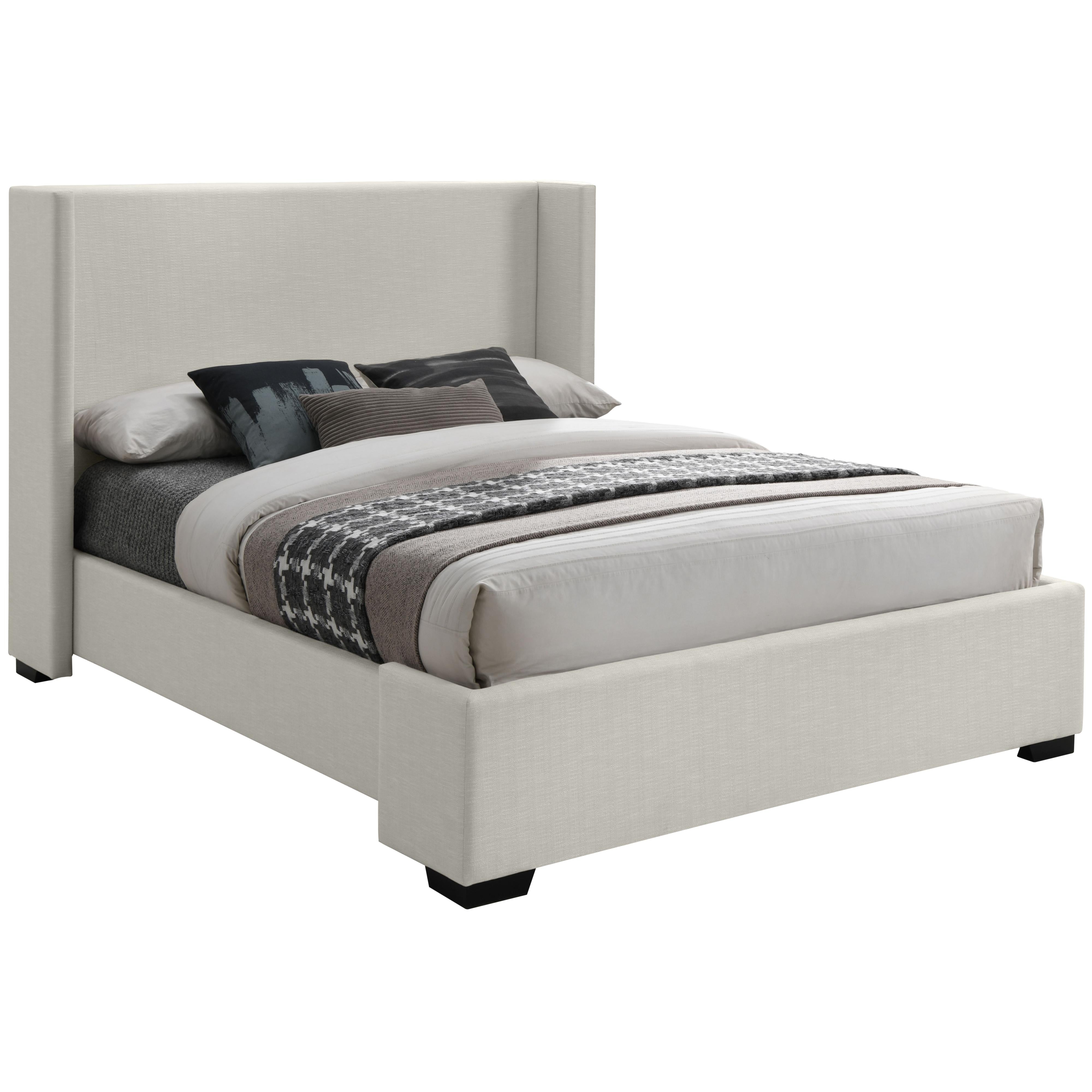 Meridian Oxford Beige Linen Textured Fabric Full Bed (3 Boxes)