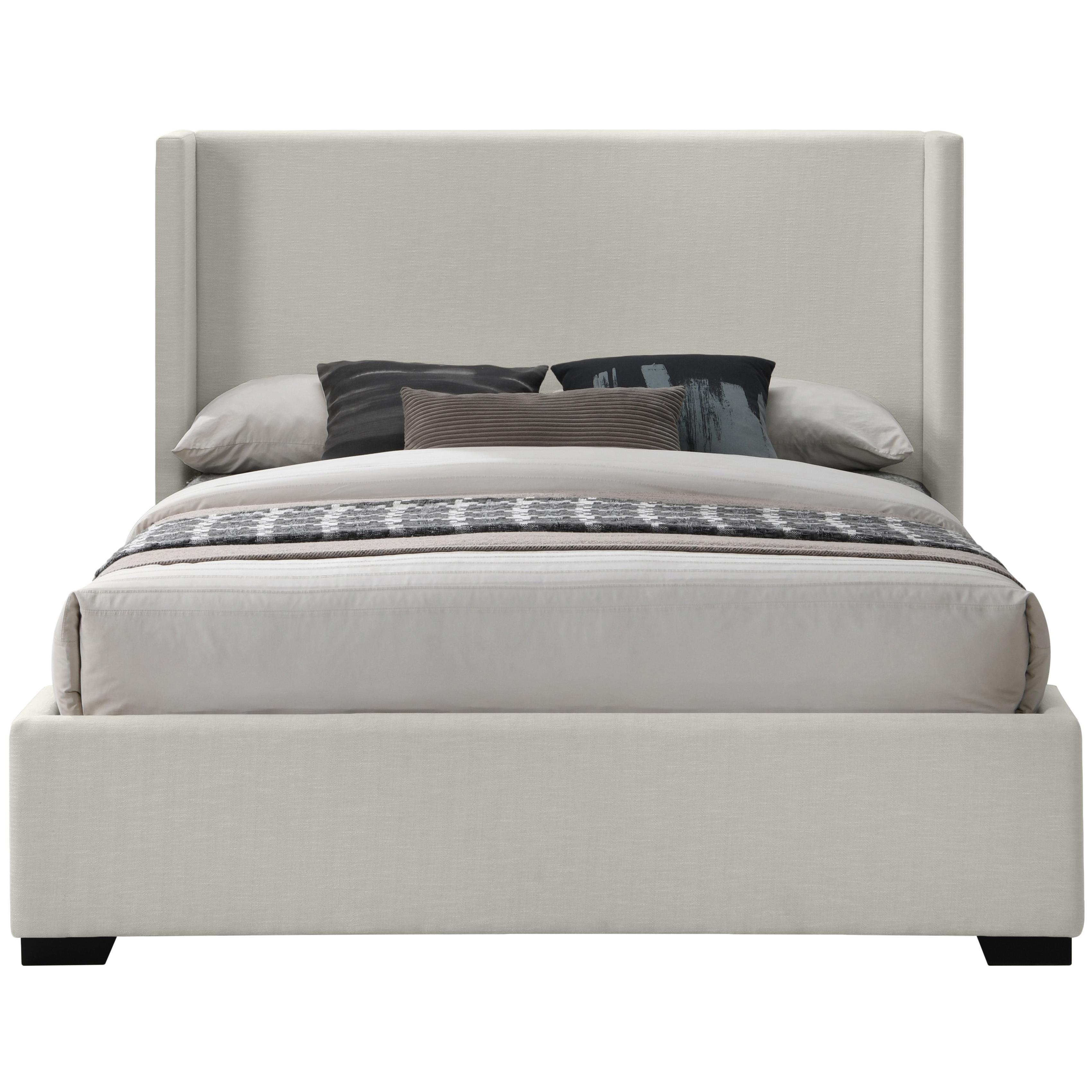 Meridian Oxford Beige Linen Textured Fabric Full Bed (3 Boxes)
