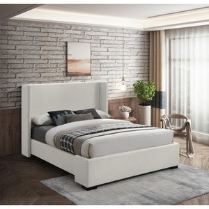 Meridian Oxford Beige Linen Textured Fabric Queen Bed (3 Boxes)