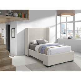 Meridian Oxford Beige Linen Textured Fabric Twin Bed (3 Boxes)