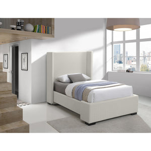 Meridian Oxford Beige Linen Textured Fabric Twin Bed (3 Boxes)