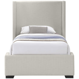 Meridian Oxford Beige Linen Textured Fabric Twin Bed (3 Boxes)