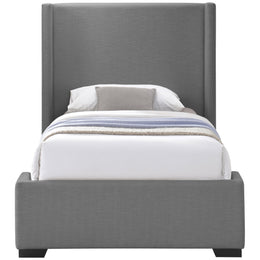 Meridian Oxford Grey Linen Textured Fabric Twin Bed (3 Boxes)
