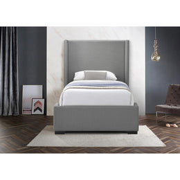Meridian Oxford Grey Linen Textured Fabric Twin Bed (3 Boxes)