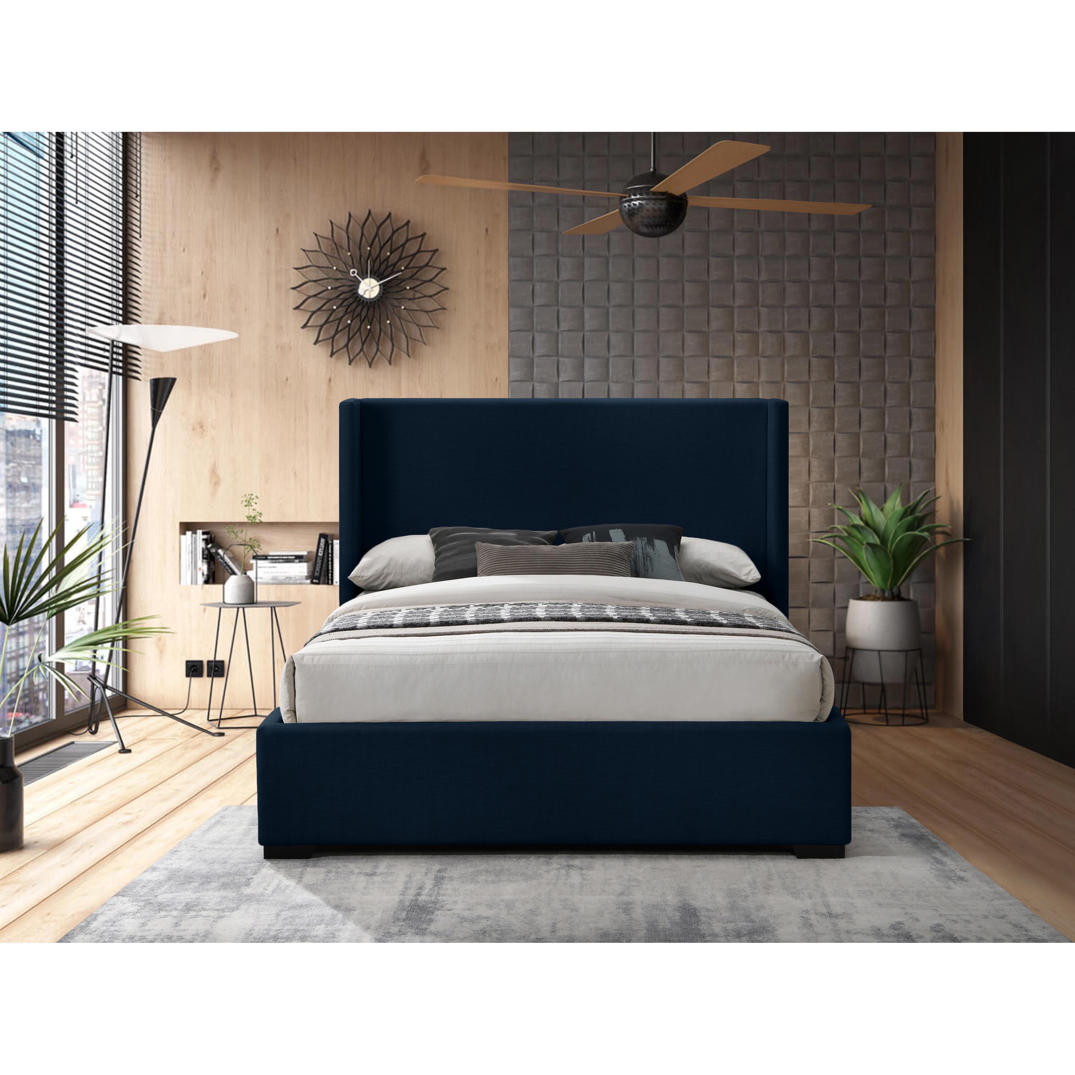 Meridian Oxford Navy Linen Textured Fabric Full Bed (3 Boxes)