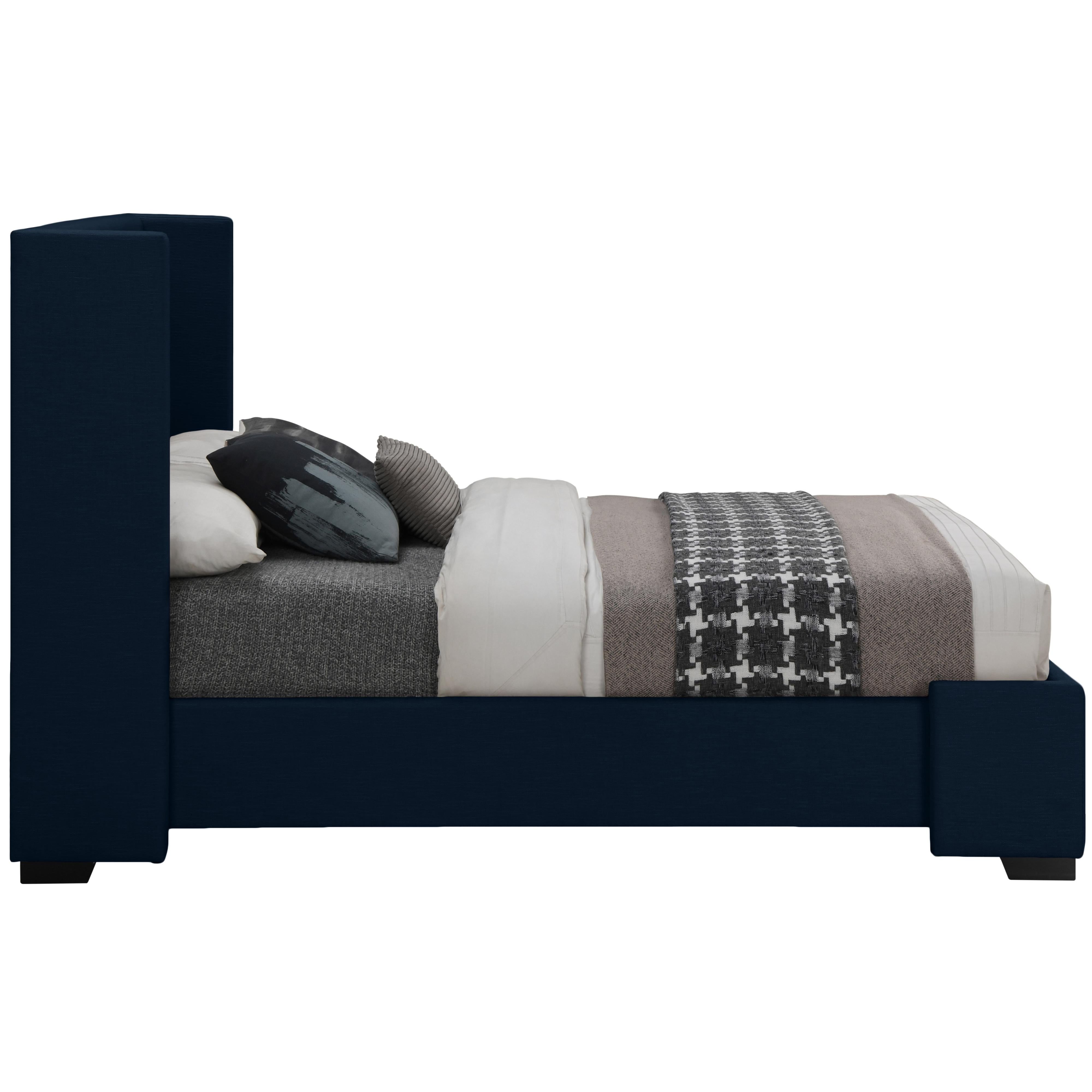 Meridian Oxford Navy Linen Textured Fabric King Bed (3 Boxes)