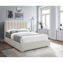 Meridian Pierce Beige Linen Textured Fabric Full Bed
