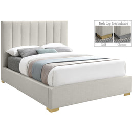 Meridian Pierce Beige Linen Textured Fabric King Bed