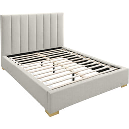 Meridian Pierce Beige Linen Textured Fabric King Bed