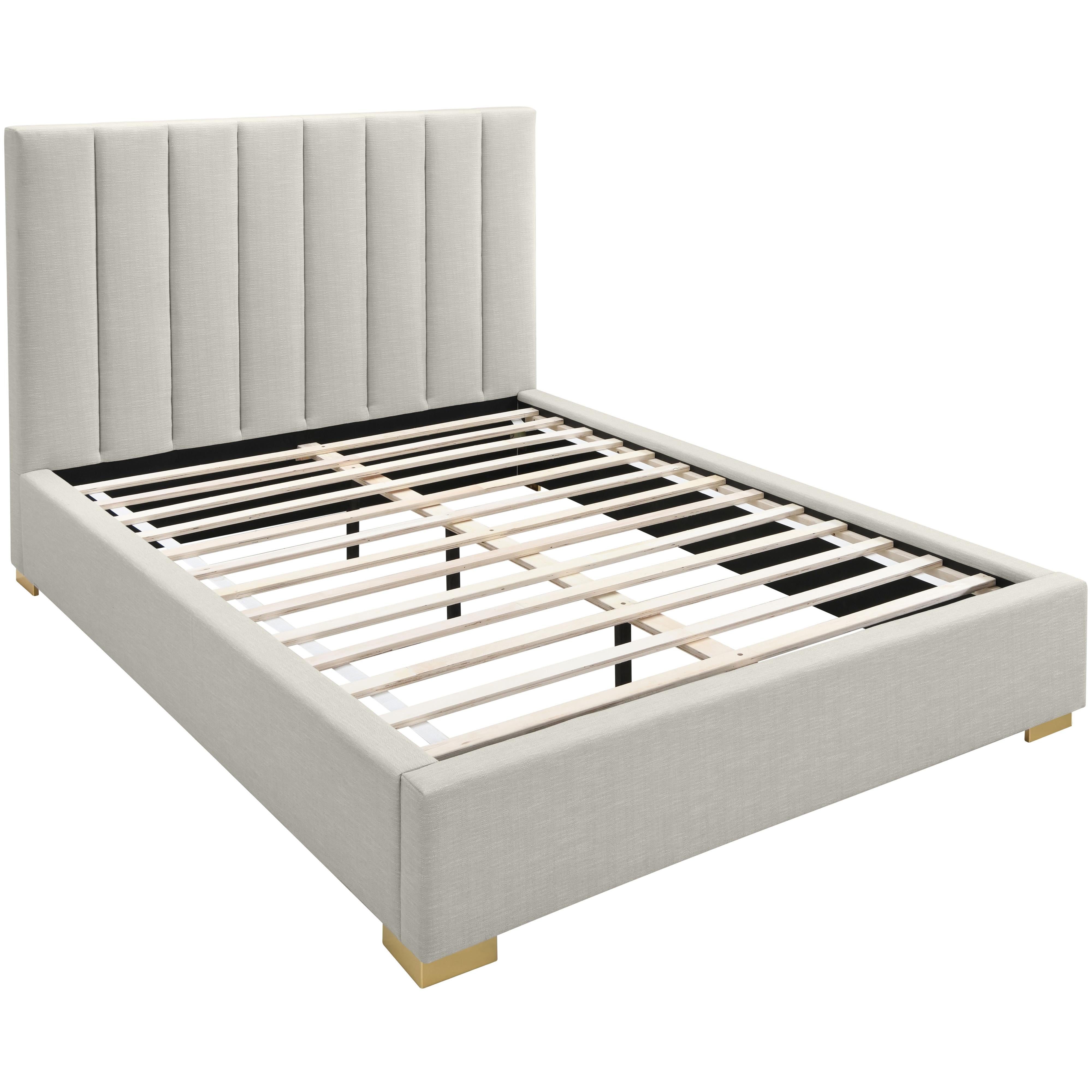 Meridian Pierce Beige Linen Textured Fabric King Bed