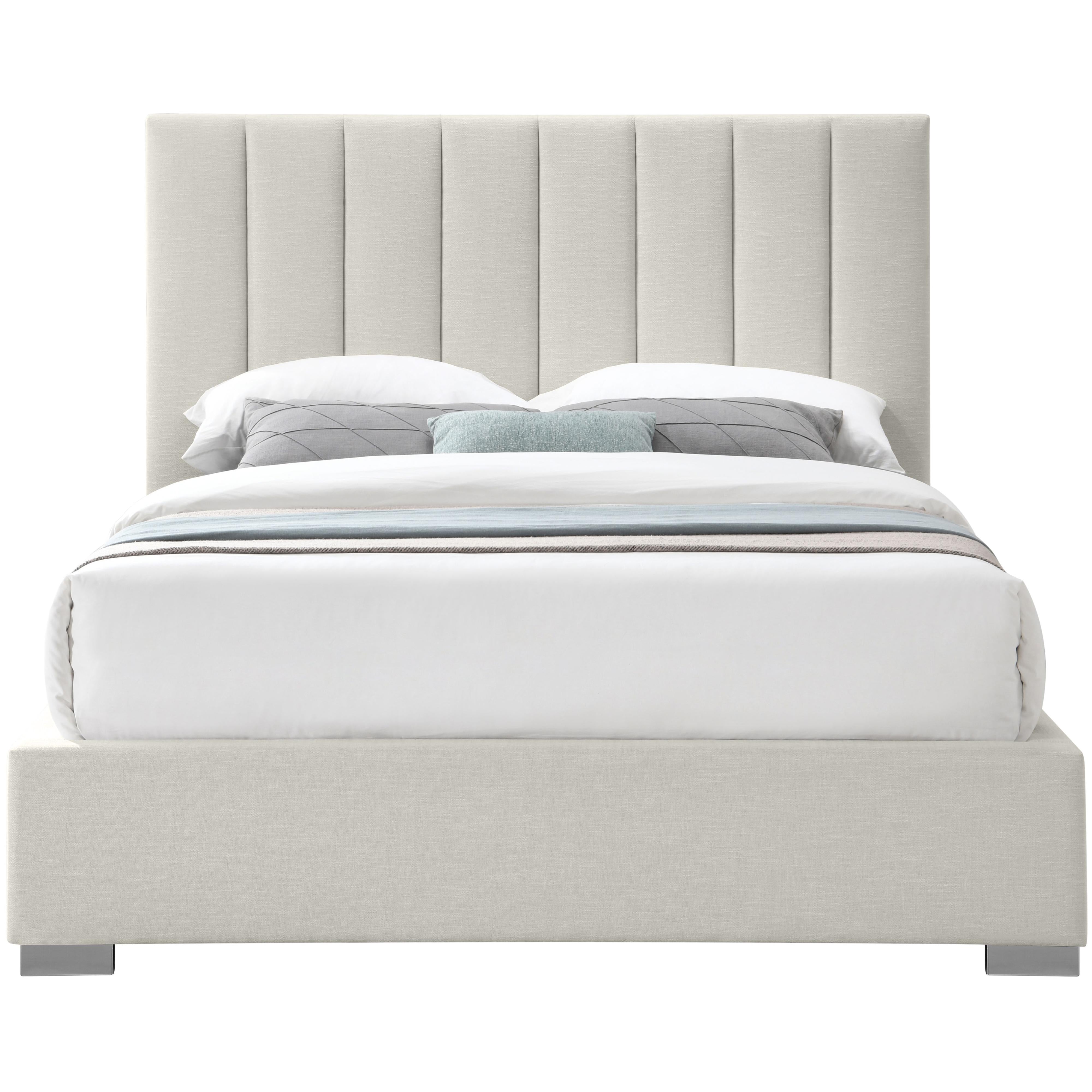 Meridian Pierce Beige Linen Textured Fabric King Bed