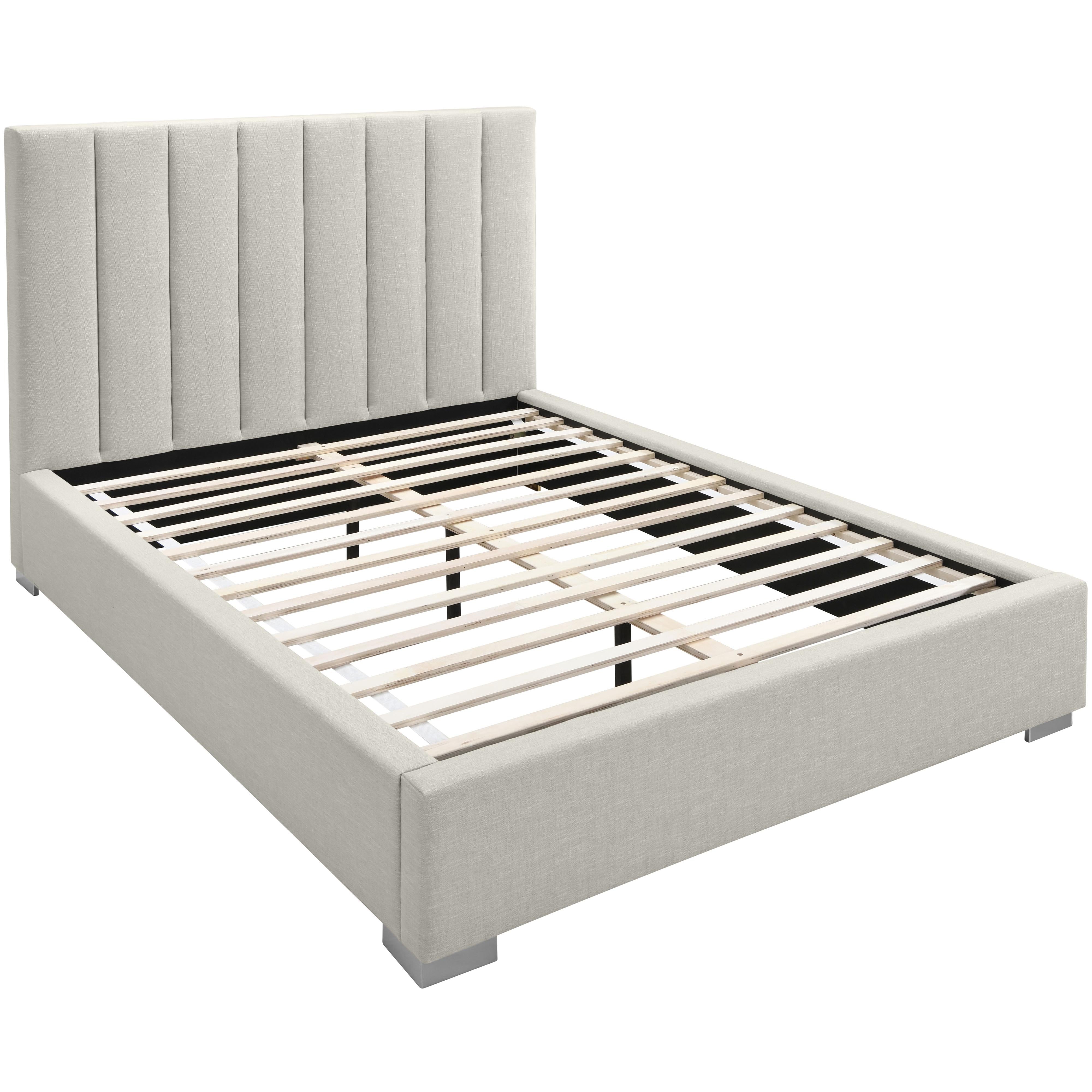 Meridian Pierce Beige Linen Textured Fabric Queen Bed