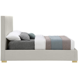Meridian Pierce Beige Linen Textured Fabric Queen Bed