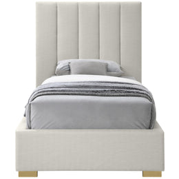 Meridian Pierce Beige Linen Textured Fabric Twin Bed
