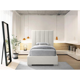 Meridian Pierce Beige Linen Textured Fabric Twin Bed