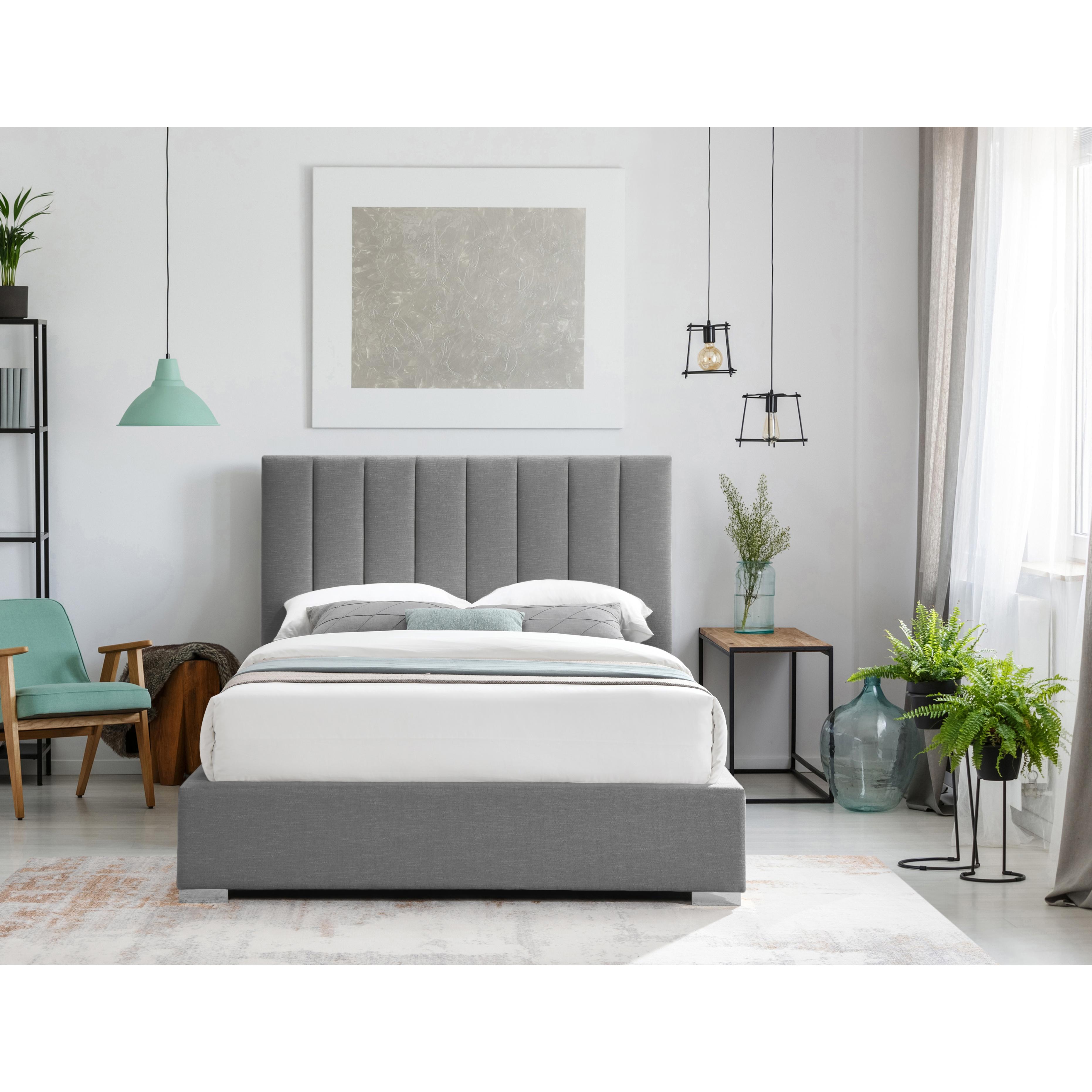 Meridian Pierce Grey Linen Textured Fabric King Bed
