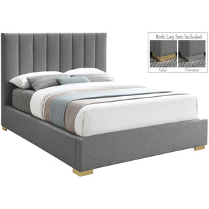 Meridian Pierce Grey Linen Textured Fabric Queen Bed