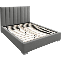 Meridian Pierce Grey Linen Textured Fabric Queen Bed
