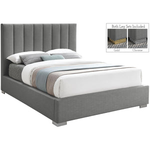 Meridian Pierce Grey Linen Textured Fabric Queen Bed