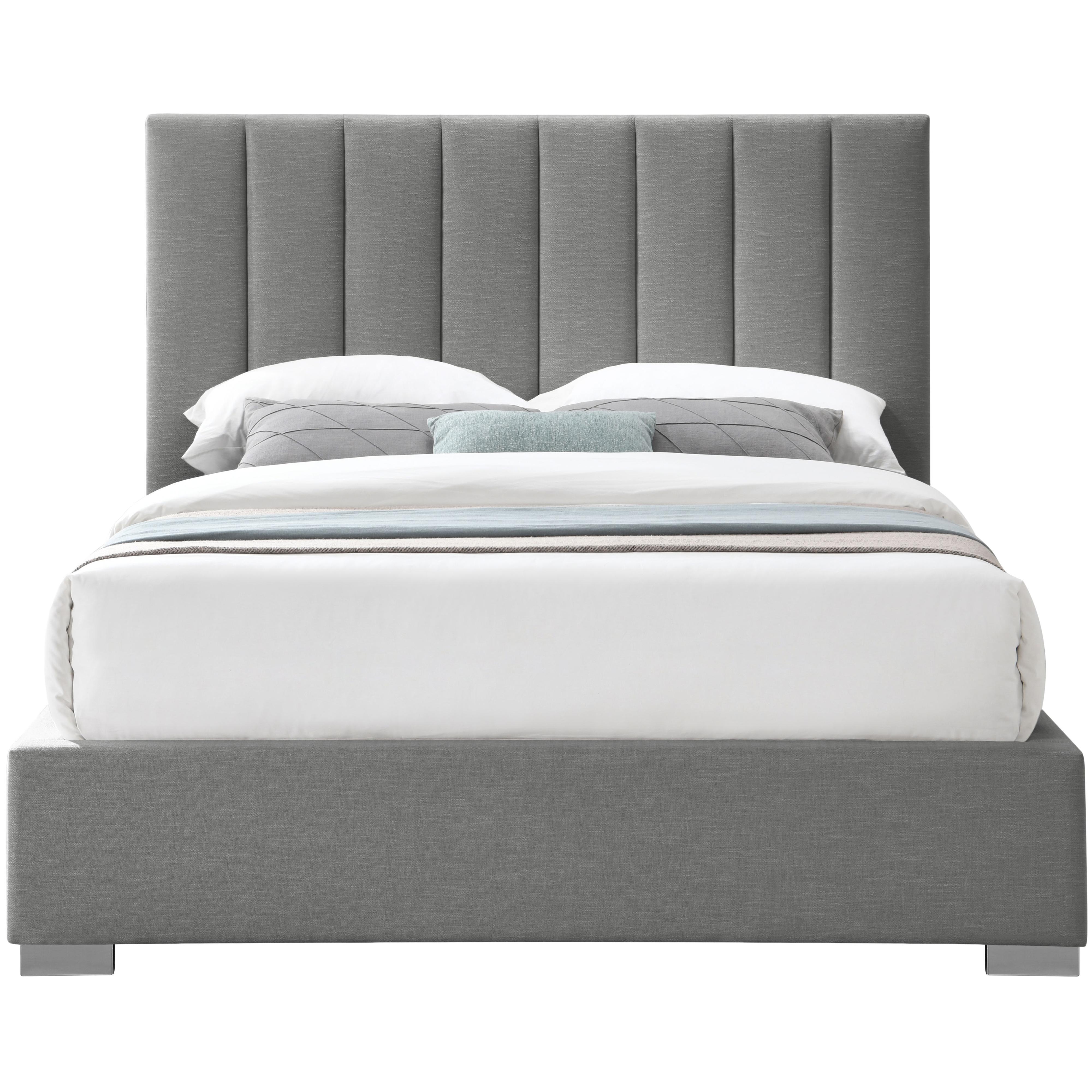 Meridian Pierce Grey Linen Textured Fabric Queen Bed