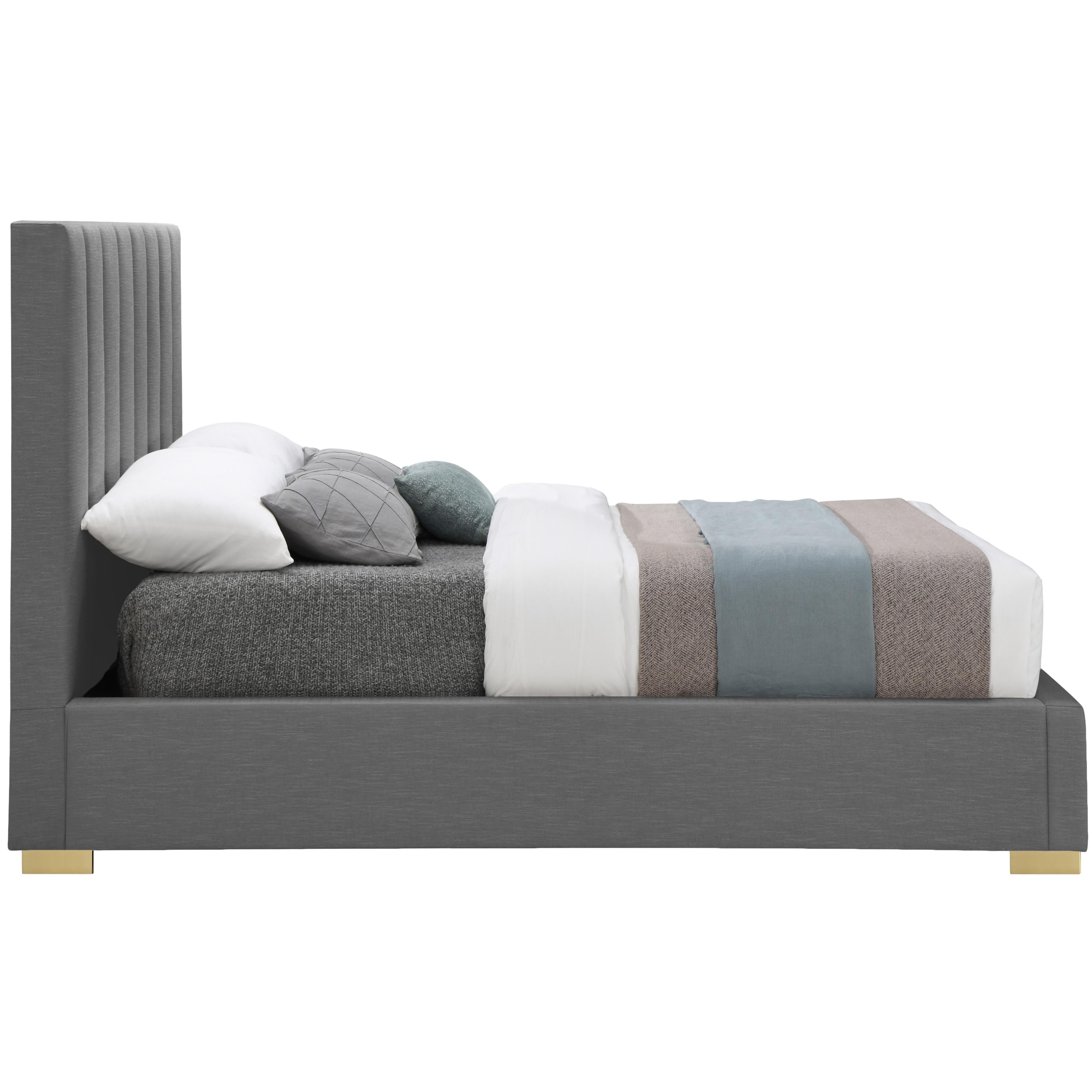 Meridian Pierce Grey Linen Textured Fabric Queen Bed