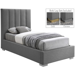 Meridian Pierce Grey Linen Textured Fabric Twin Bed