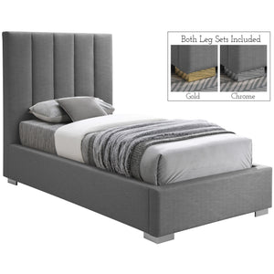 Meridian Pierce Grey Linen Textured Fabric Twin Bed
