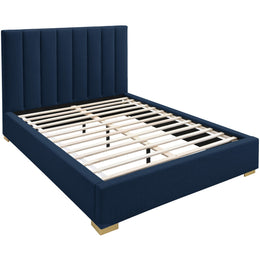 Meridian Pierce Navy Linen Textured Fabric King Bed
