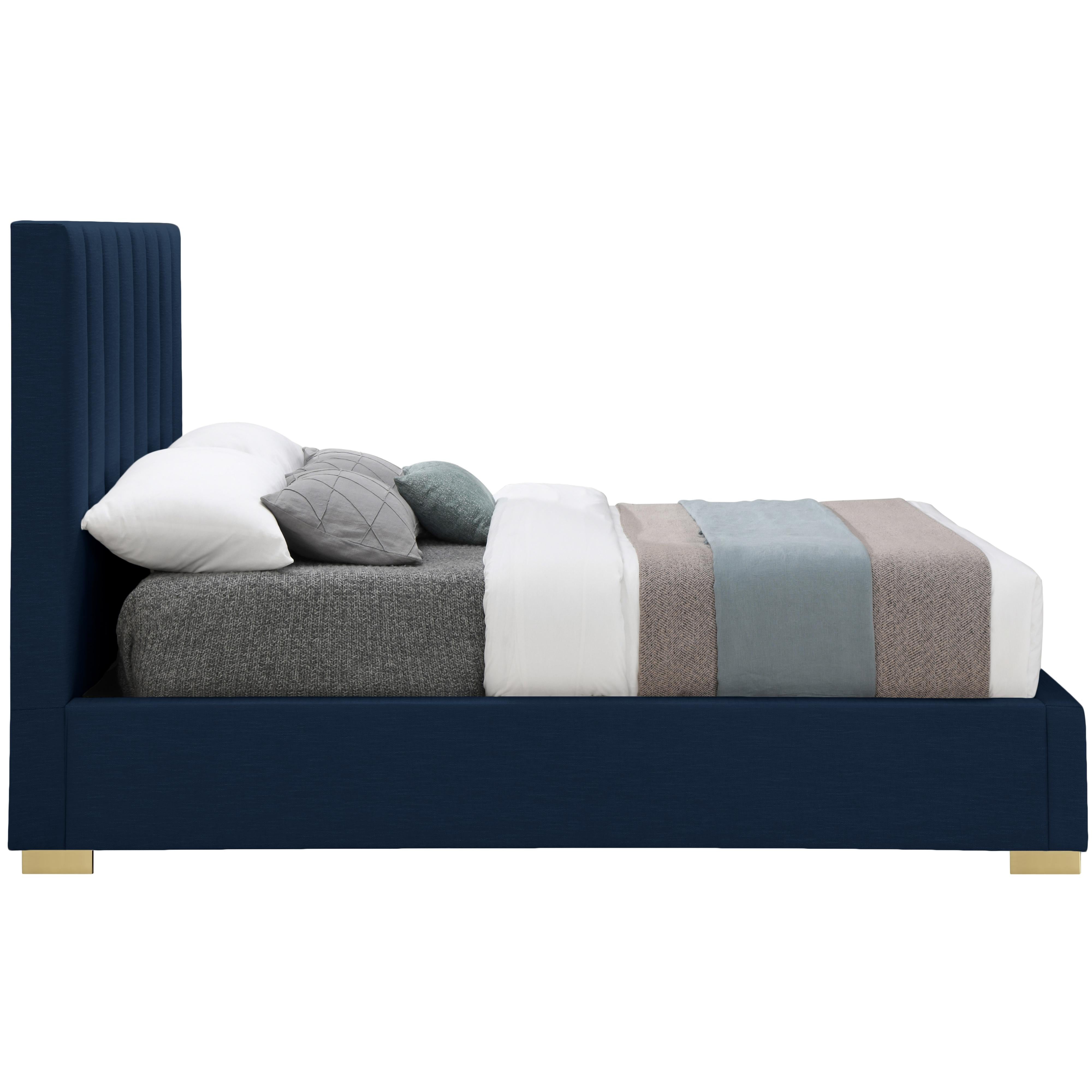 Meridian Pierce Navy Linen Textured Fabric King Bed