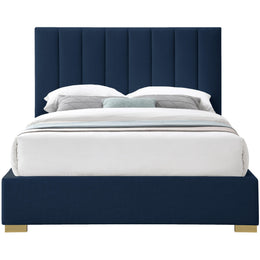 Meridian Pierce Navy Linen Textured Fabric Queen Bed