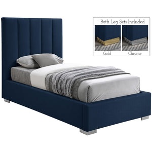 Meridian Pierce Navy Linen Textured Fabric Twin Bed