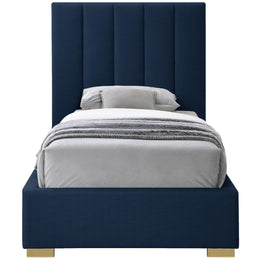 Meridian Pierce Navy Linen Textured Fabric Twin Bed