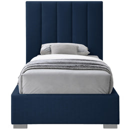 Meridian Pierce Navy Linen Textured Fabric Twin Bed