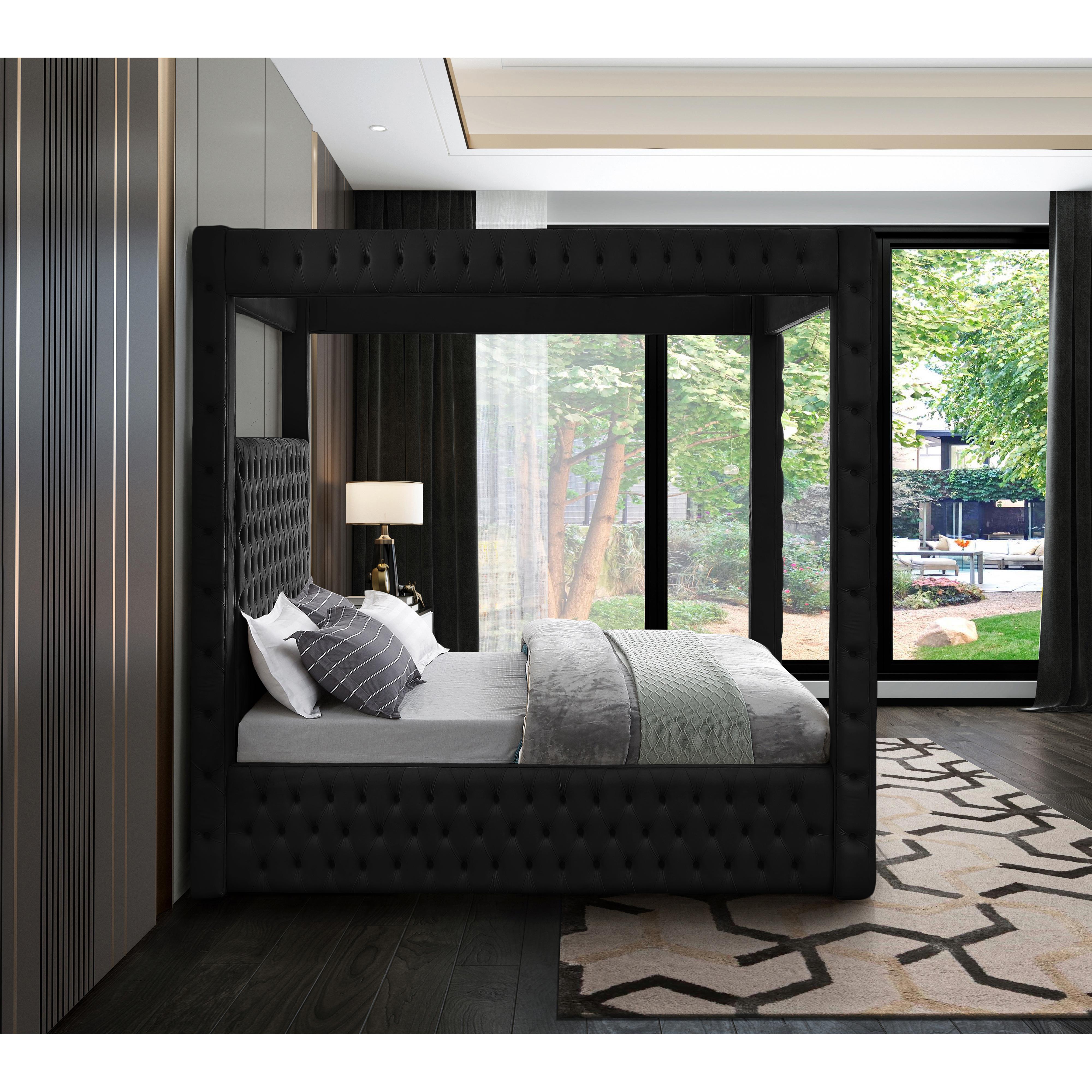 Meridian Royal Black Velvet Queen Bed (4 Boxes)