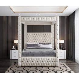 Meridian Royal Beige Velvet King Bed (4 Boxes)