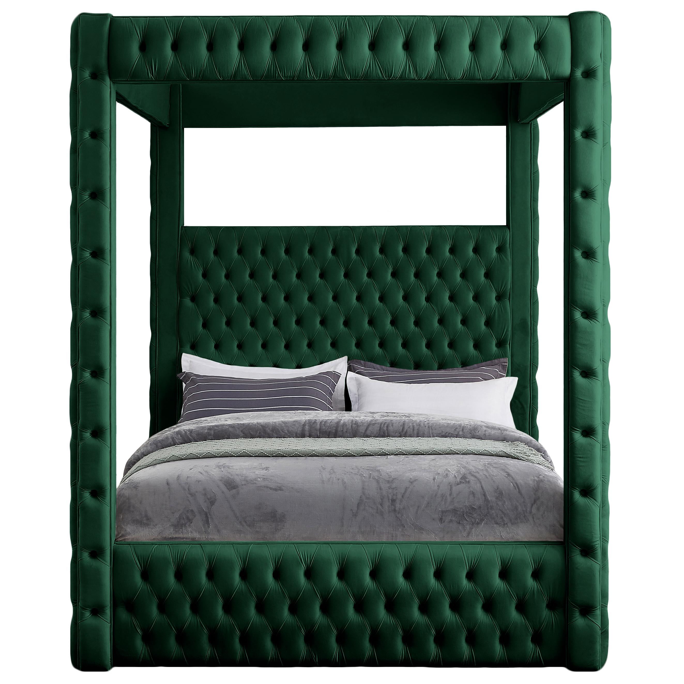 Meridian Royal Green Velvet Queen Bed (4 Boxes)