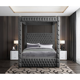 Meridian Royal Grey Velvet King Bed (4 Boxes)