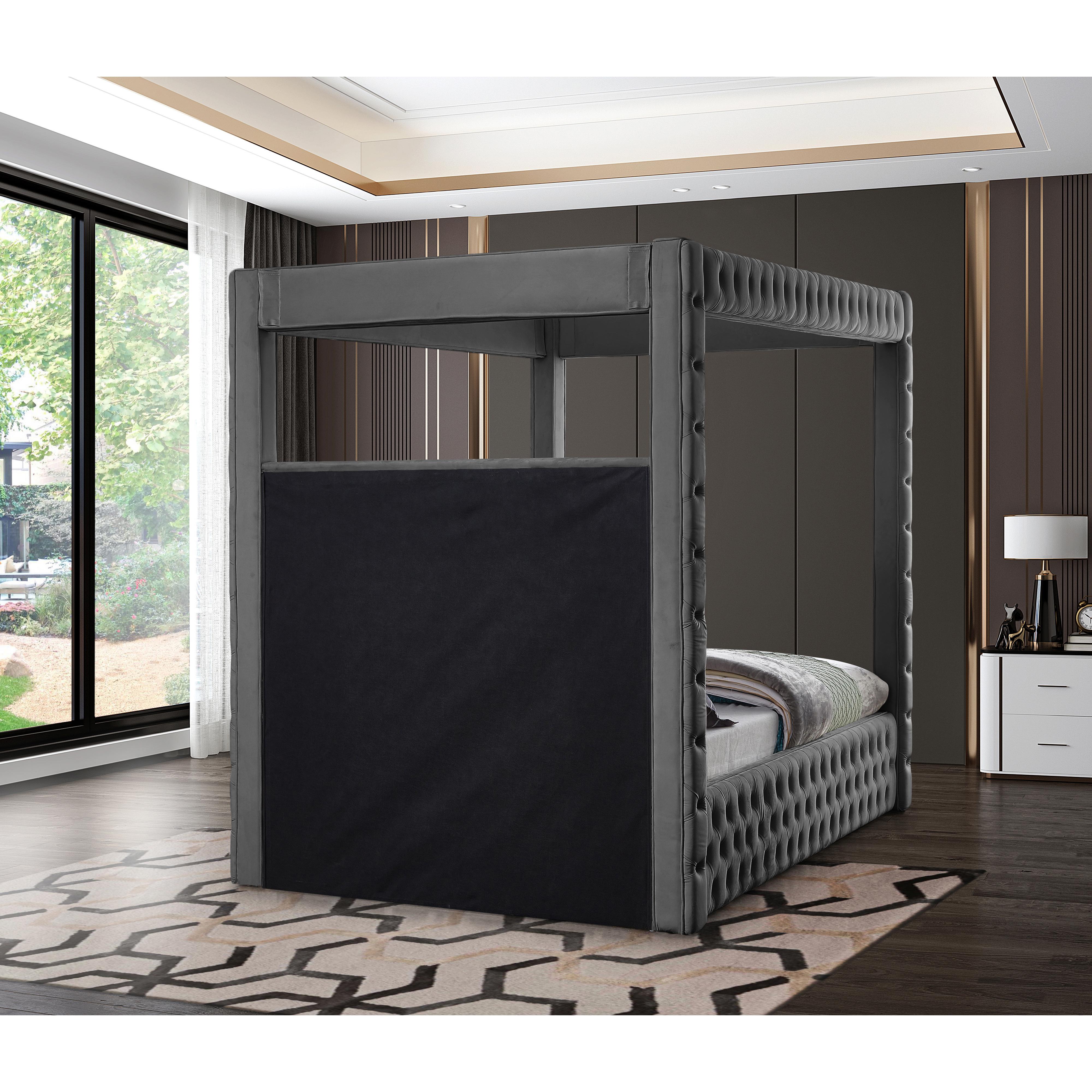Meridian Royal Grey Velvet King Bed (4 Boxes)