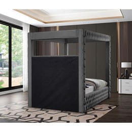 Meridian Royal Grey Velvet Queen Bed (4 Boxes)