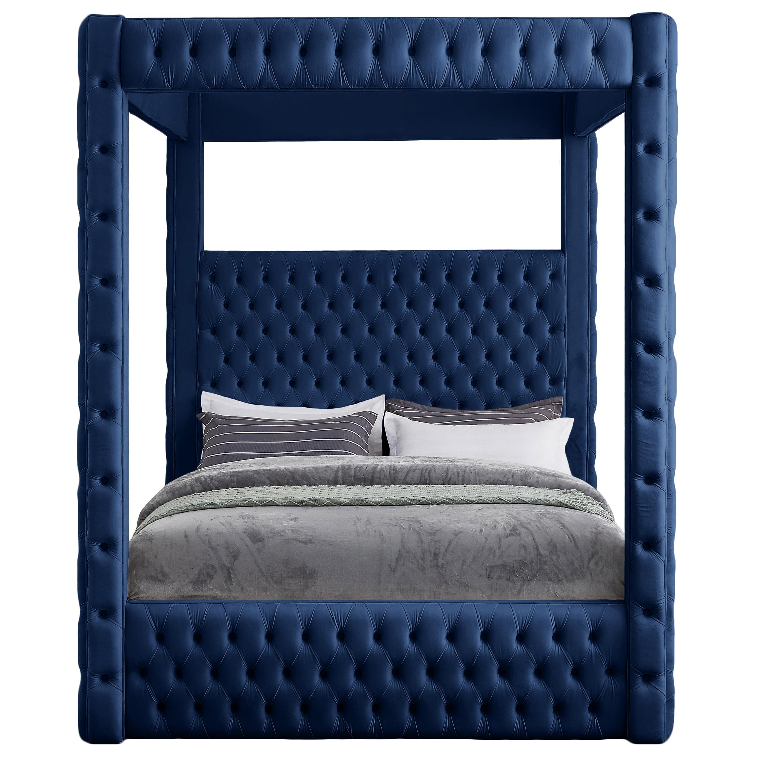 Meridian Royal Navy Velvet Queen Bed (4 Boxes)