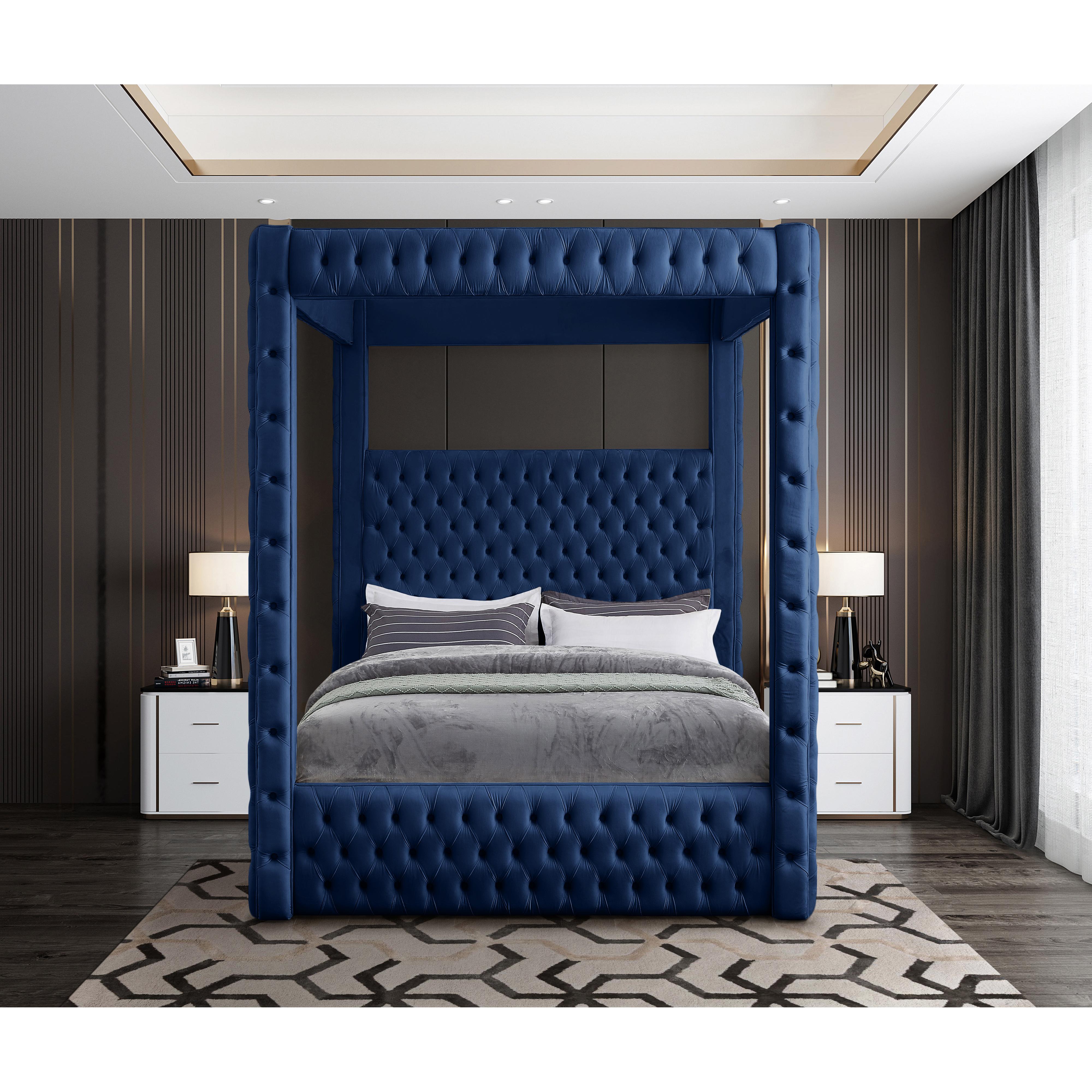 Meridian Royal Navy Velvet Queen Bed (4 Boxes)
