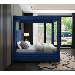 Meridian Royal Navy Velvet Queen Bed (4 Boxes)